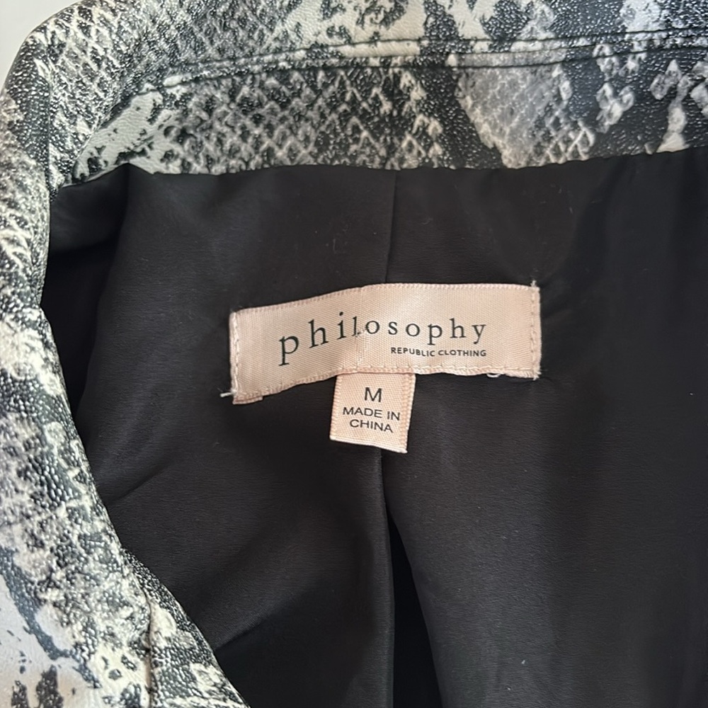 Philosophy Snake Print Embossed Faux Leather Moto Jacket Size M - Picture 4 of 7